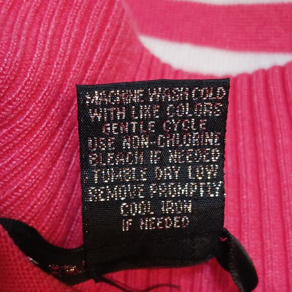 89th & Madison Women's Medium Pink and White Striped Short Sleeve Sweater Rayon - Picture 3 of 8